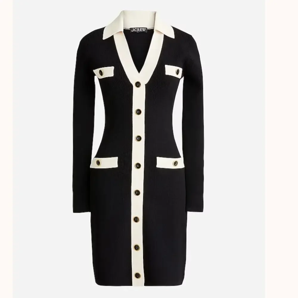 J. Crew Contrast Trim Black Sweater Dress